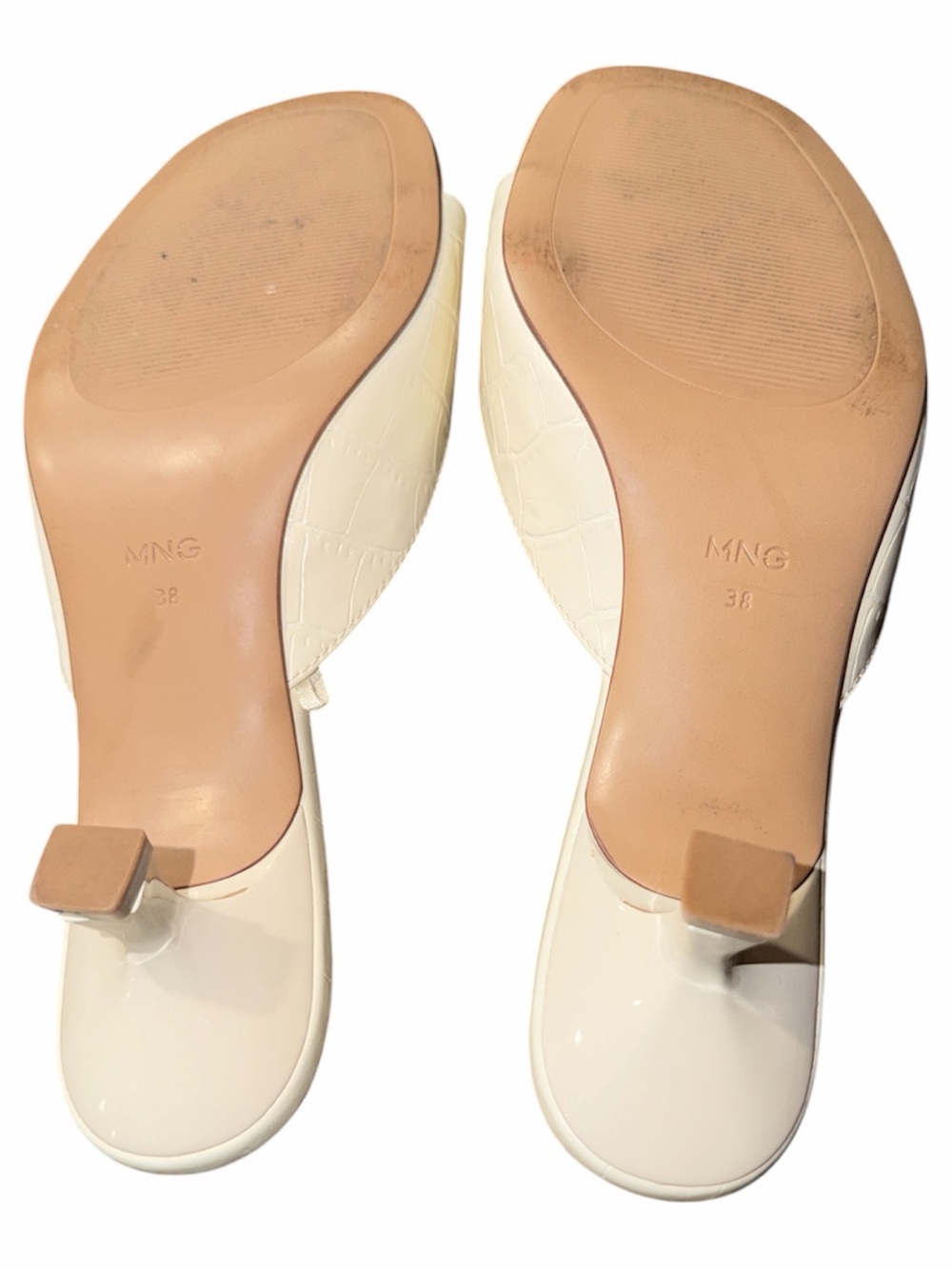Mango MNG Cream Croc Embossed Sandal Heels Size 38 Slide Kitten Heel - Picture 3 of 5